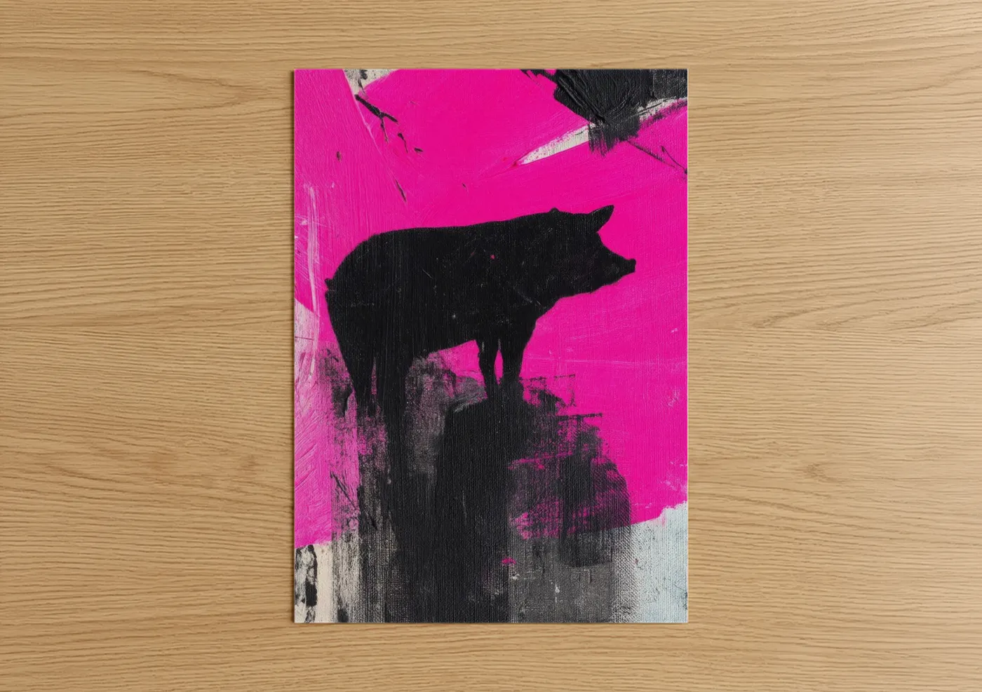 Neon Pig Silhouette Modern Wall Art
