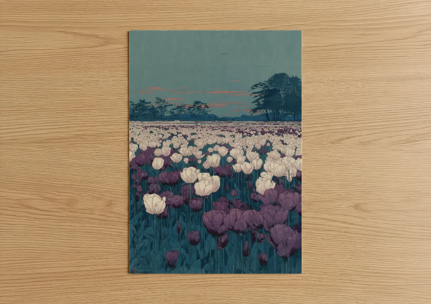 Twilight Tulip Field Sunset Landscape Wall Art