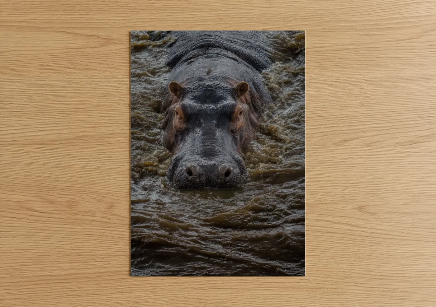Hippo Swimming in Muddy Water Wildlife Wall Art