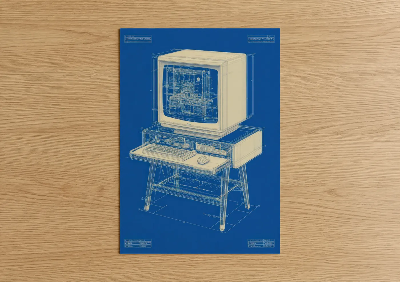 Vintage Computer Blueprint Technical Drawing Wall Art
