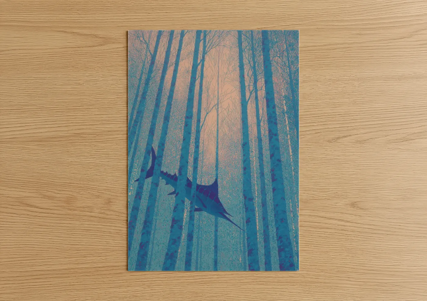 Marlin Fish Forest Mist Abstract Wall Art