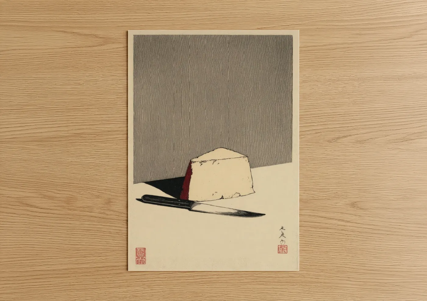 Minimalist Cheese Knife Japanese Wall Art