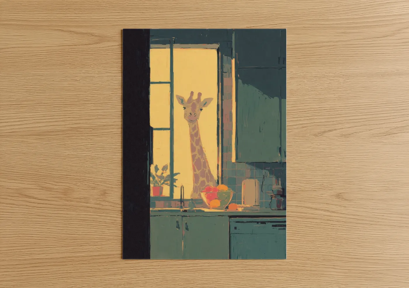 Giraffe Window View Warm Light Wall Art