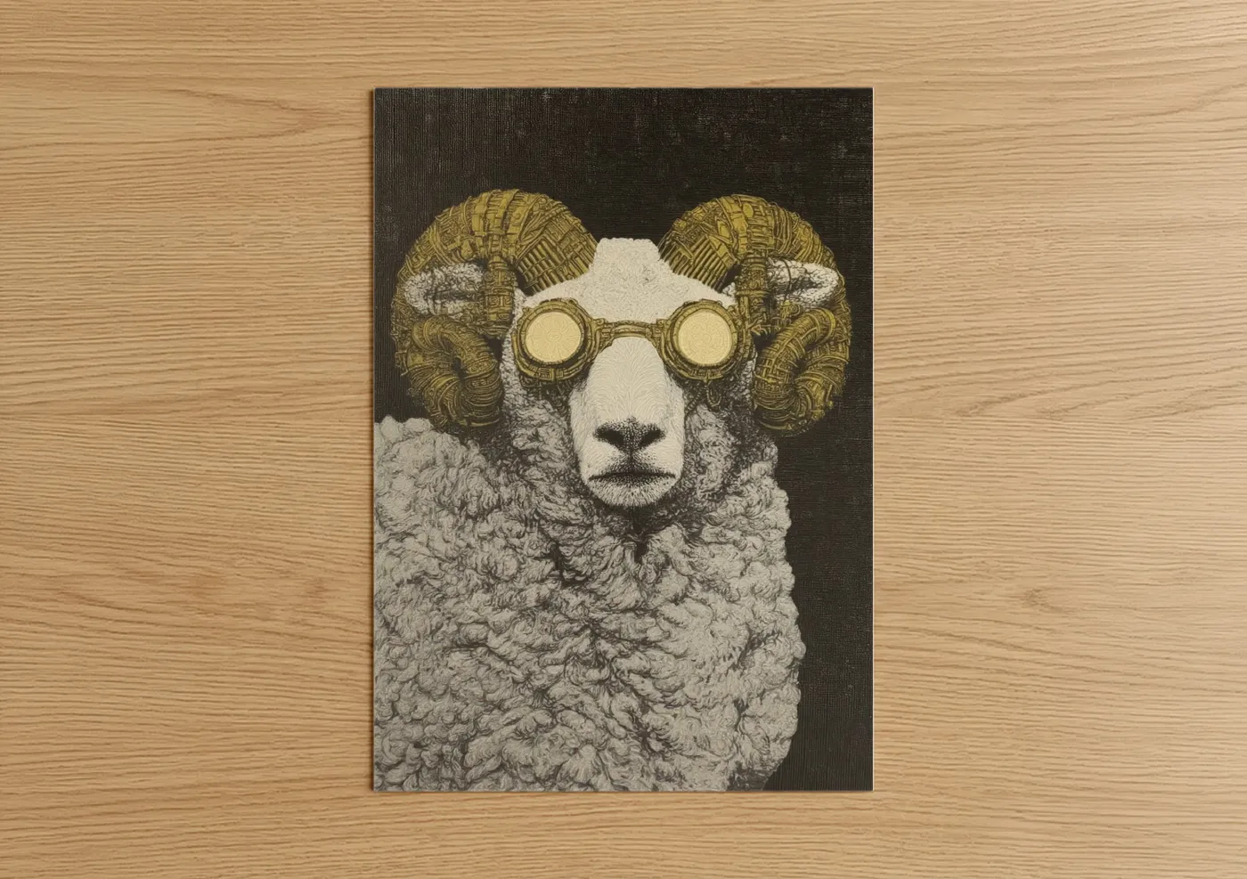 Steampunk Sheep with Brass Goggles Wall Art