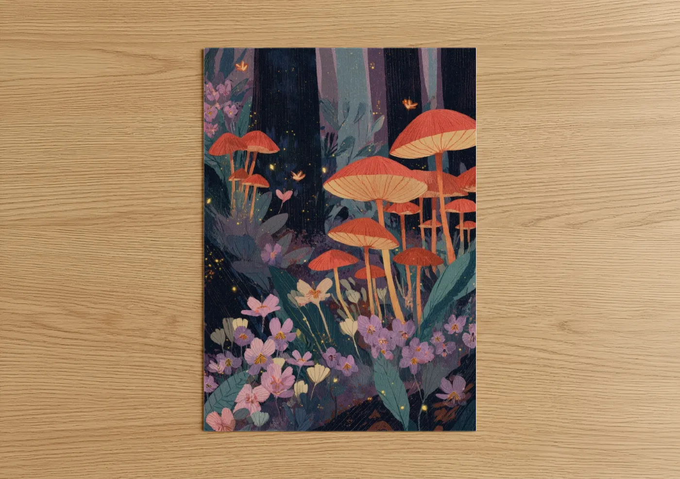 Enchanted Mushroom Garden Spring Illustration Wall Art