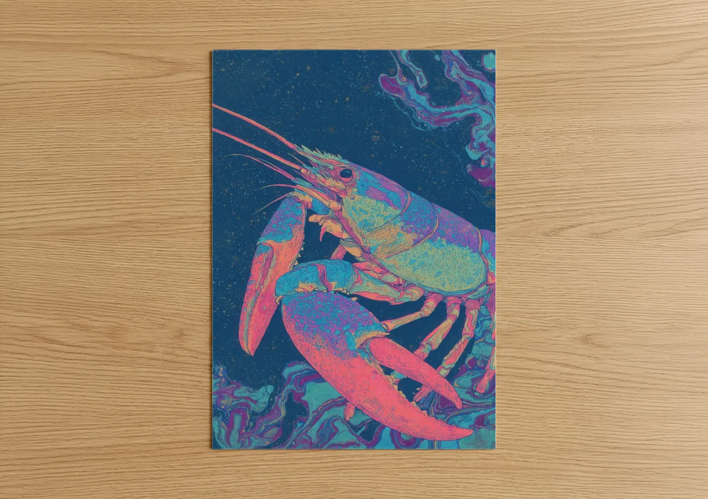 Neon Crayfish Psychedelic Wall Art