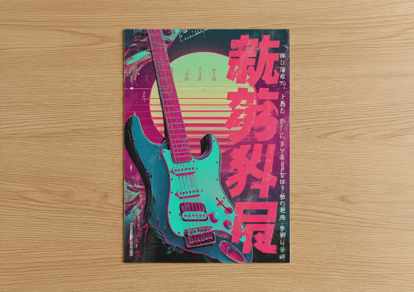Neon Guitar Japanese Psychedelic Wall Art