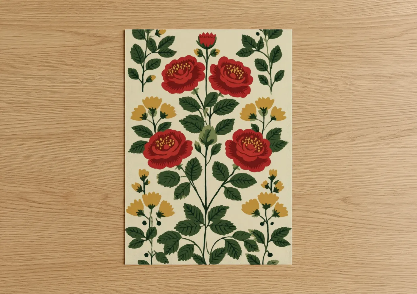 Classic Garden Roses Botanical Illustration Wall Art