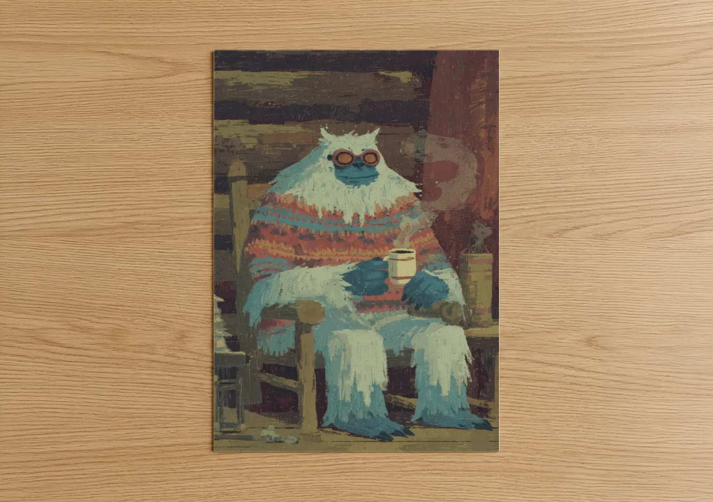 Whimsical Yeti With Coffee Illustration Wall Art