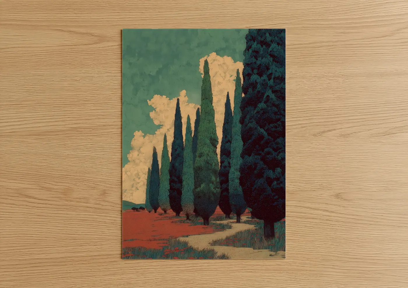 Tuscan Cypress Trees Vintage Art Wall Art