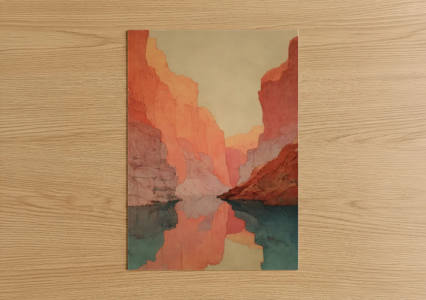 Crimson Canyon Reflection Watercolor Wall Art