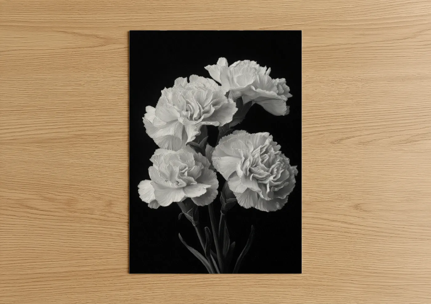 White Carnations Black Background Photography Wall Art