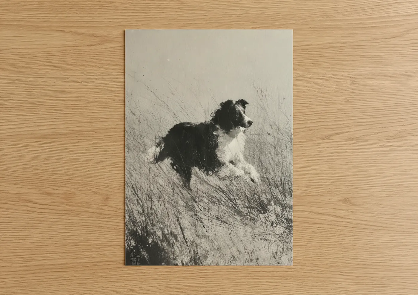 Windswept Collie in Grass - Line Wall Art