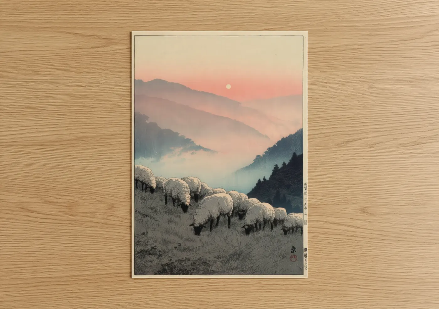 Mountain Sheep Sunrise Mist Wall Art
