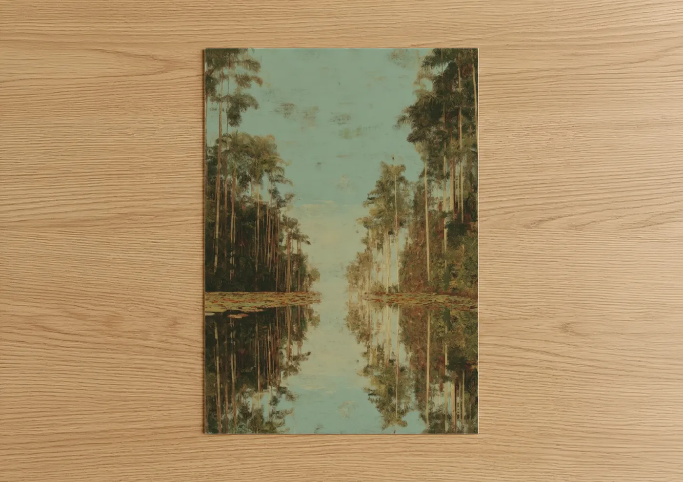 Serene Palm Forest Waterway Landscape Wall Art