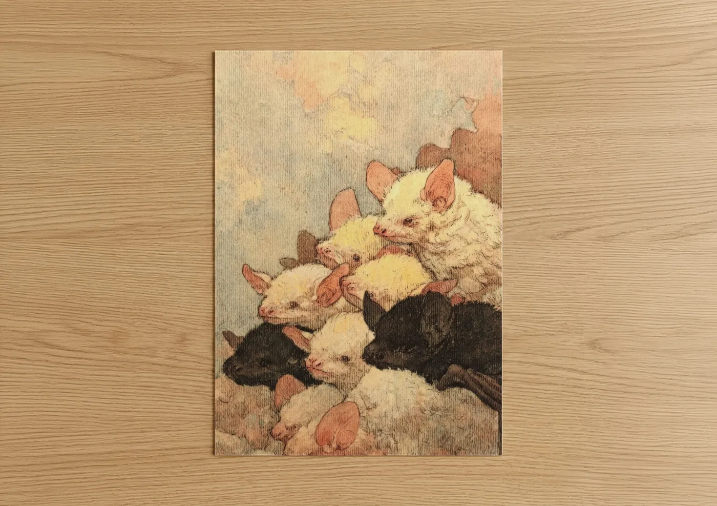 Clustered Bats Vintage Watercolor Wall Art