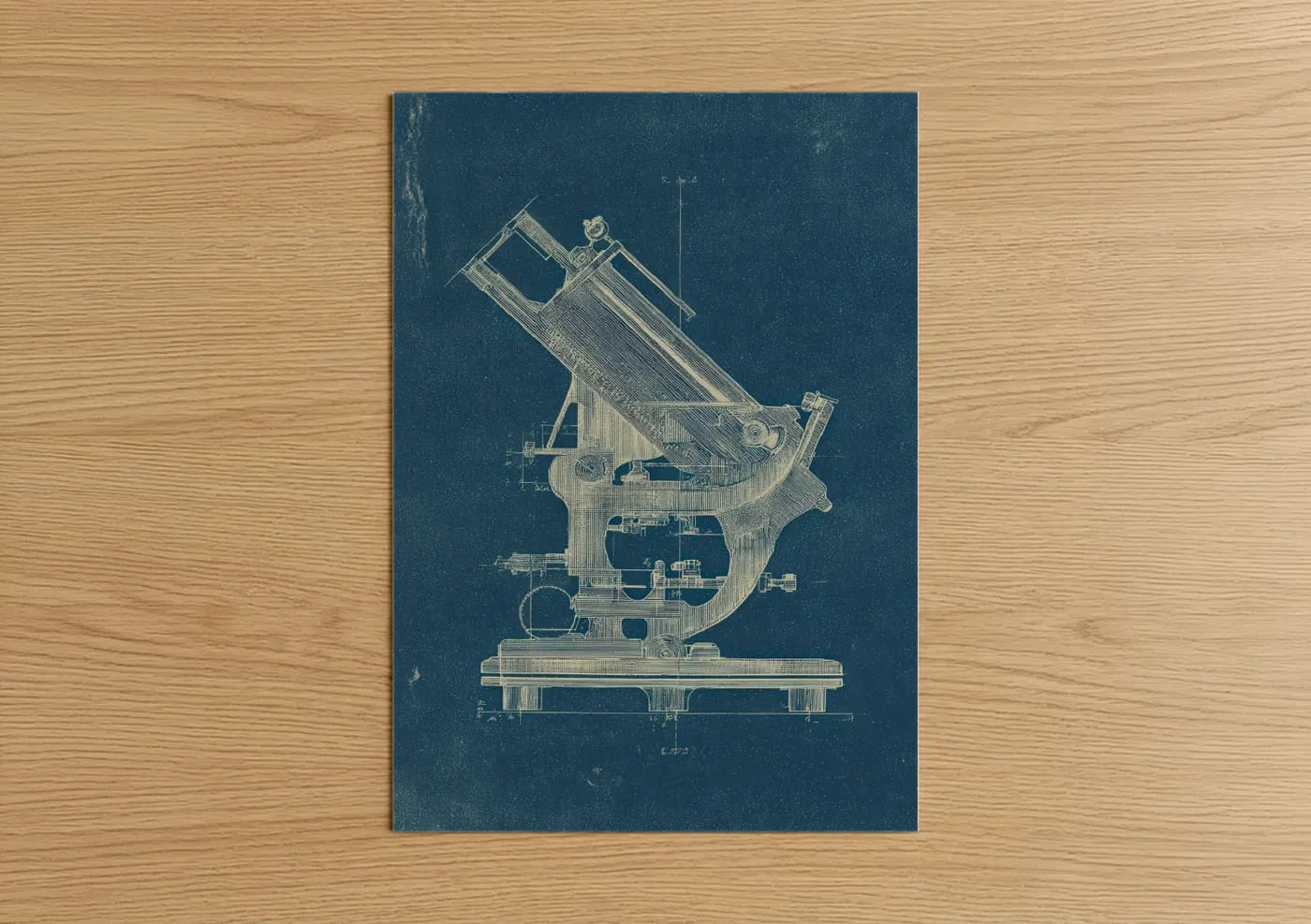 Vintage Sextant Blueprint Technical Illustration Wall Art