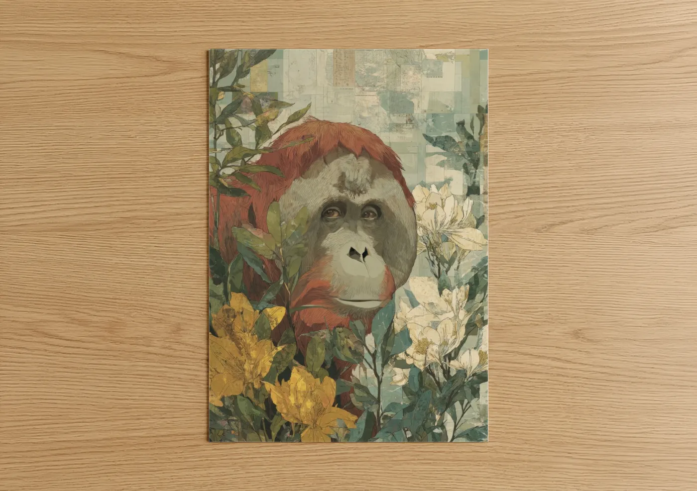 Crimson Orangutan Floral Wildlife Wall Art