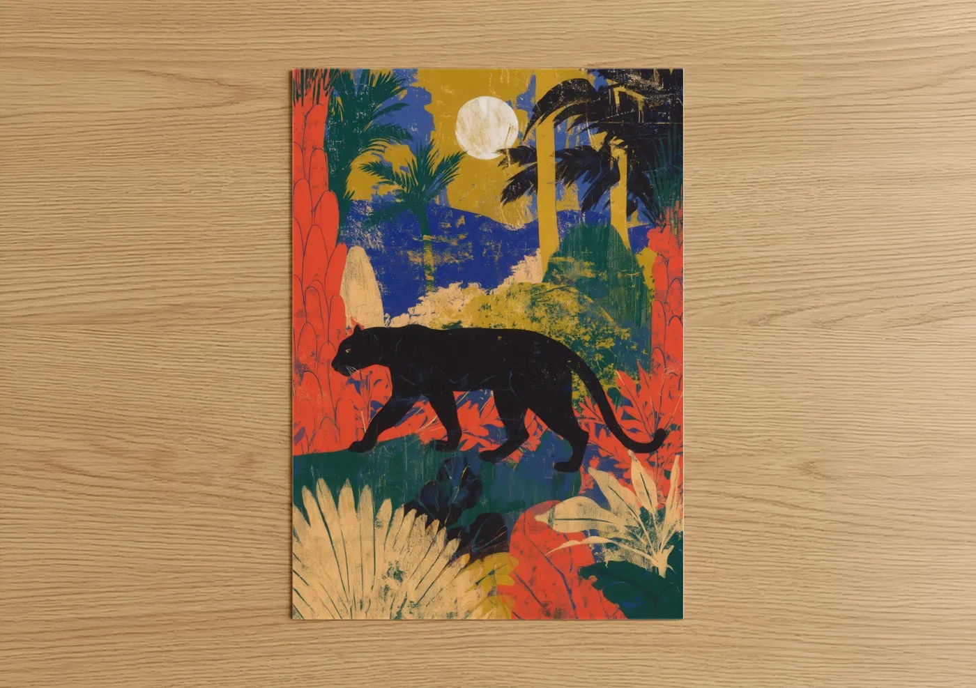 Moonlit Panther Jungle Art Print Wall Art