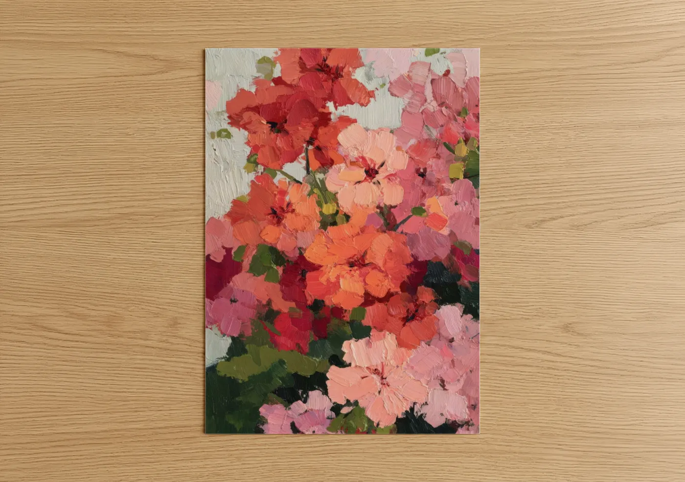 Crimson Geranium Cluster Oil Painting Wall Art