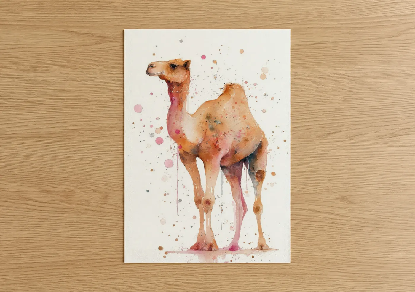 Desert Camel Watercolor Splatter Wall Art