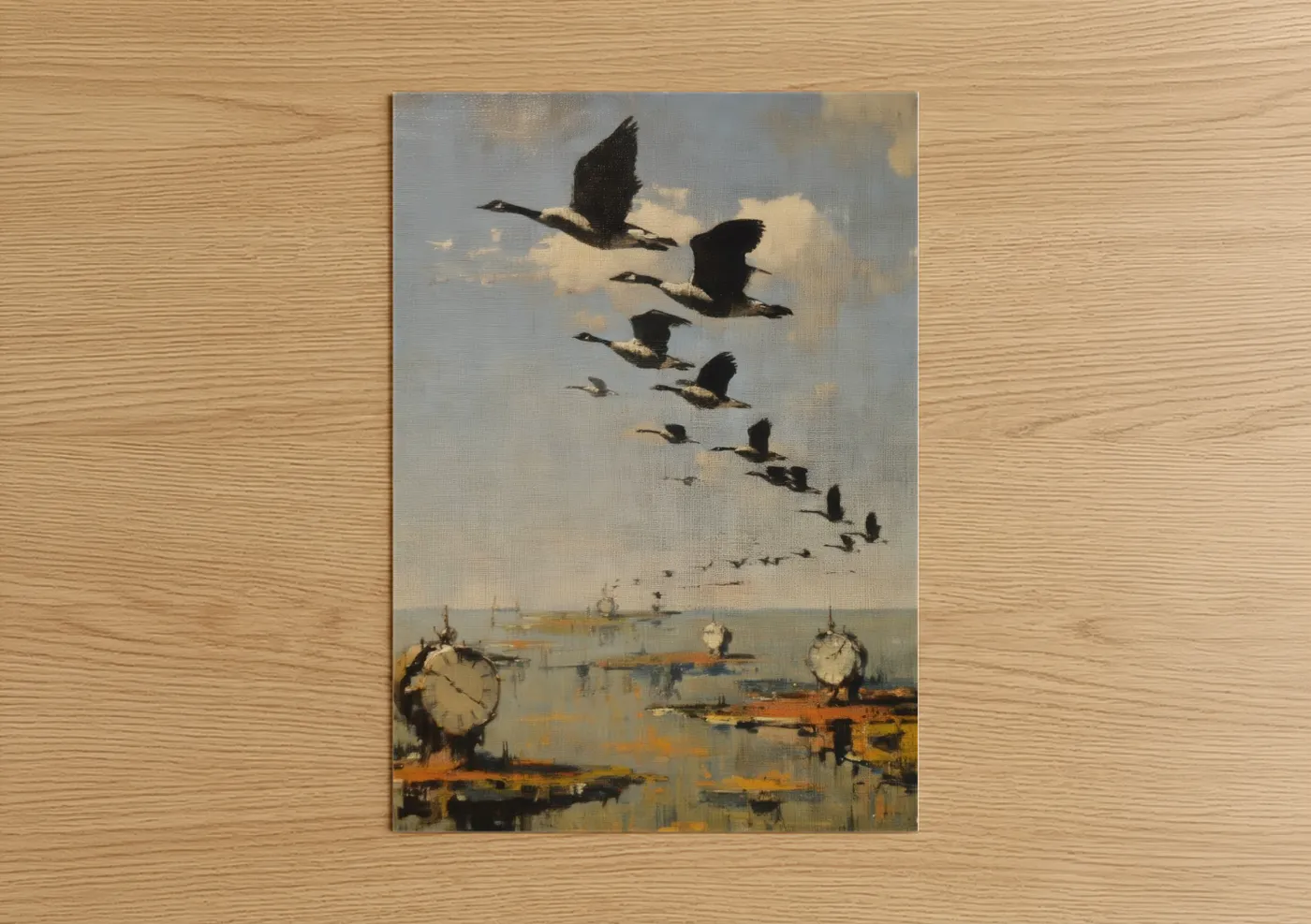 Migrating Geese Formation Sky Painting Wall Art