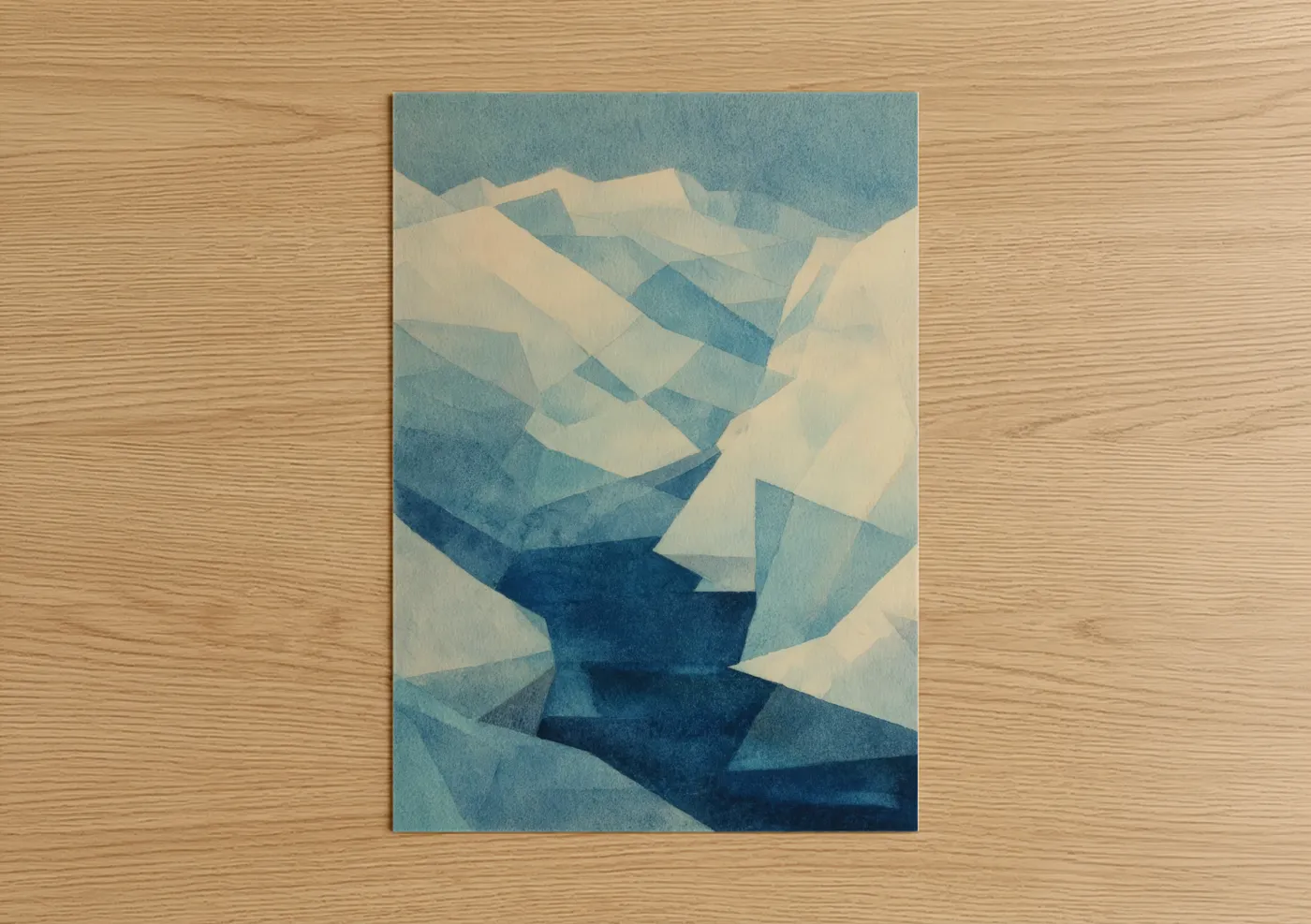 Snowy Glacier Canyon Abstract Watercolor Wall Art