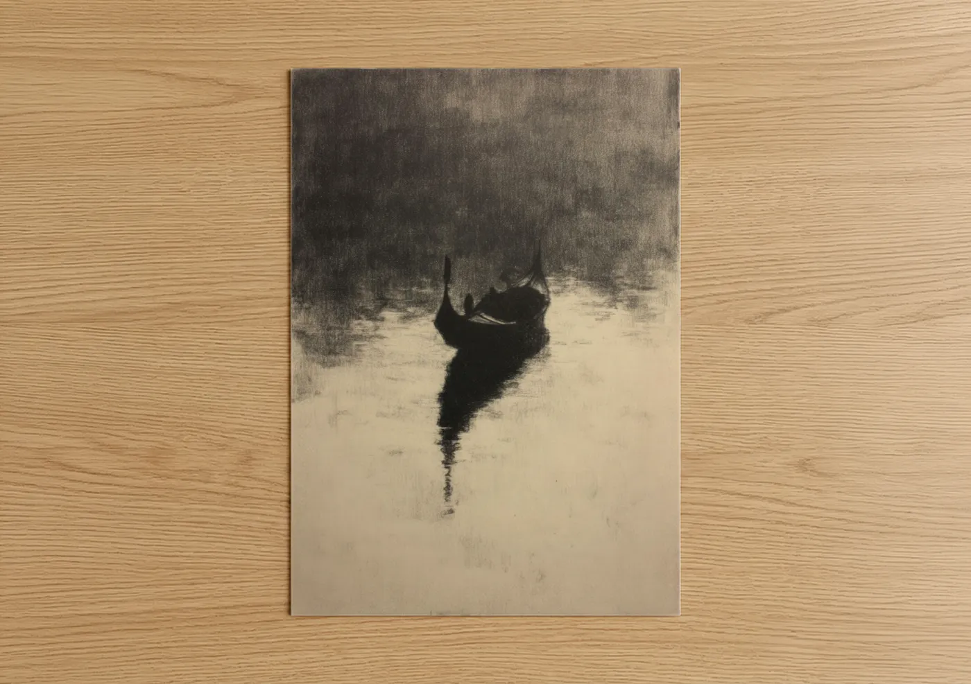 Misty Gondola Venice Charcoal Wall Art