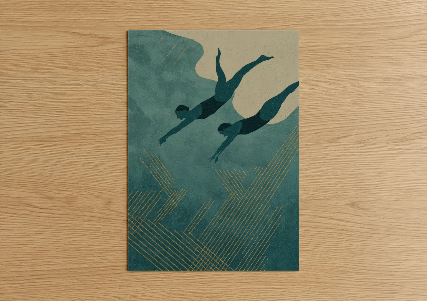 Synchronized Swimming Divers Gold Water Wall Art