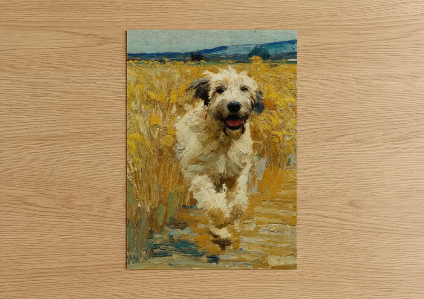 Happy Terrier Golden Field Impressionist Wall Art
