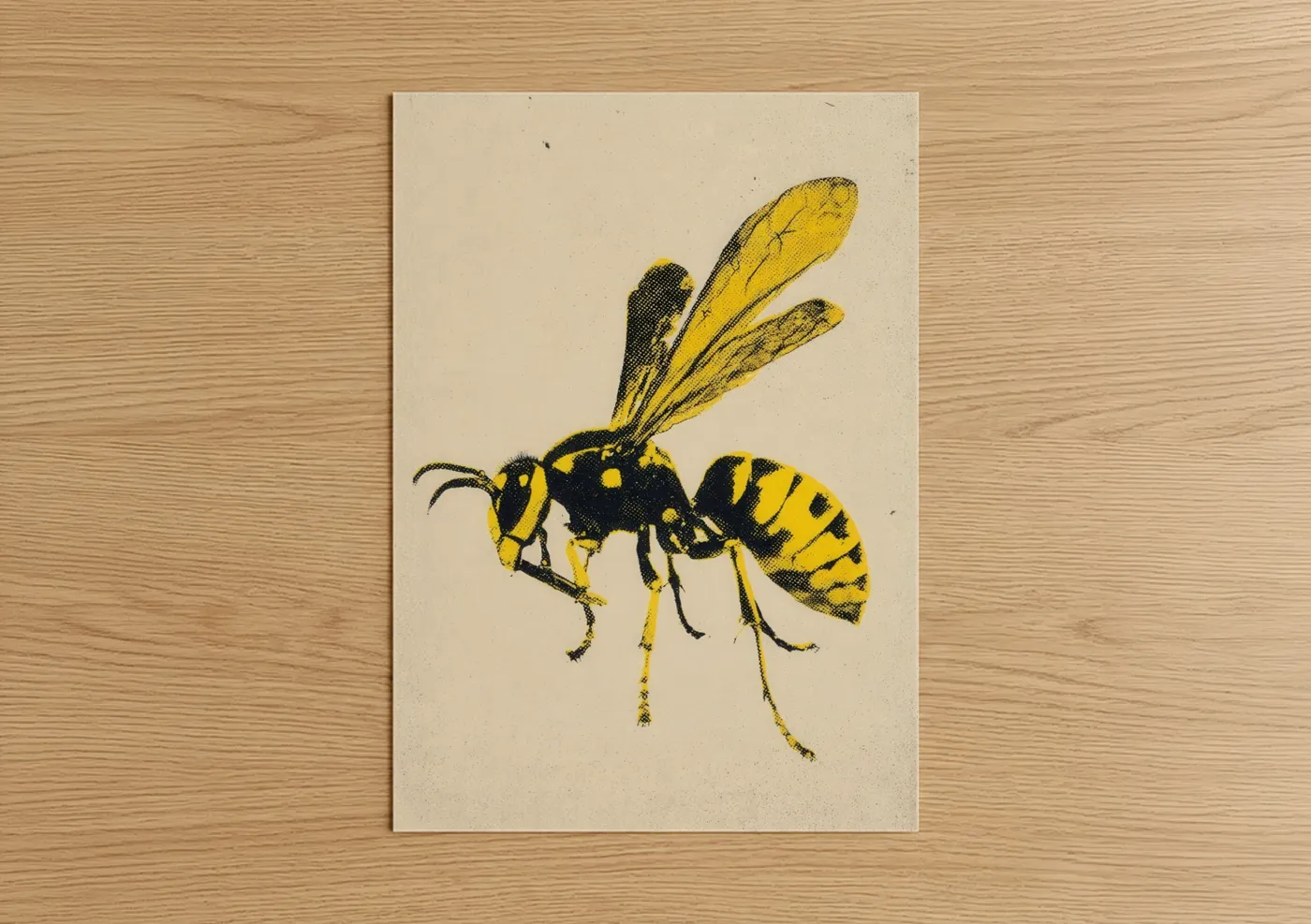 Yellow Wasp Illustration Vintage Wall Art