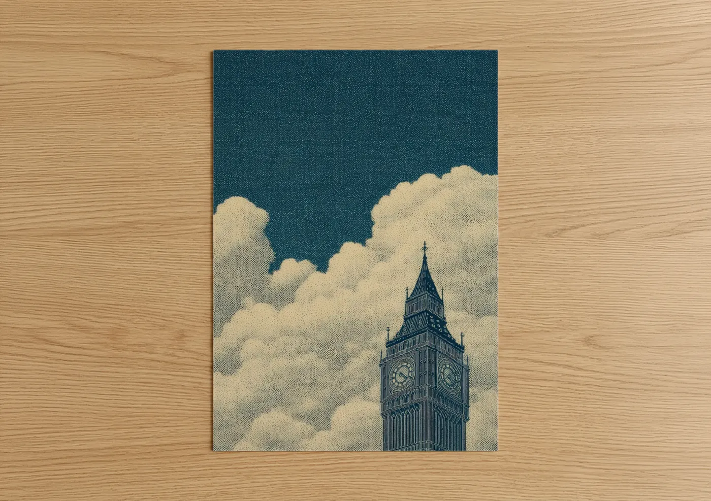 Big Ben Clock Tower Vintage Illustration Wall Art
