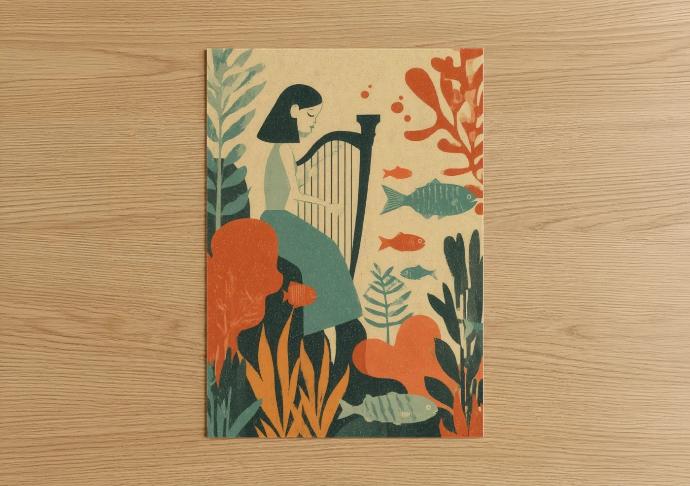 Underwater Siren Playing Harp Wall Art