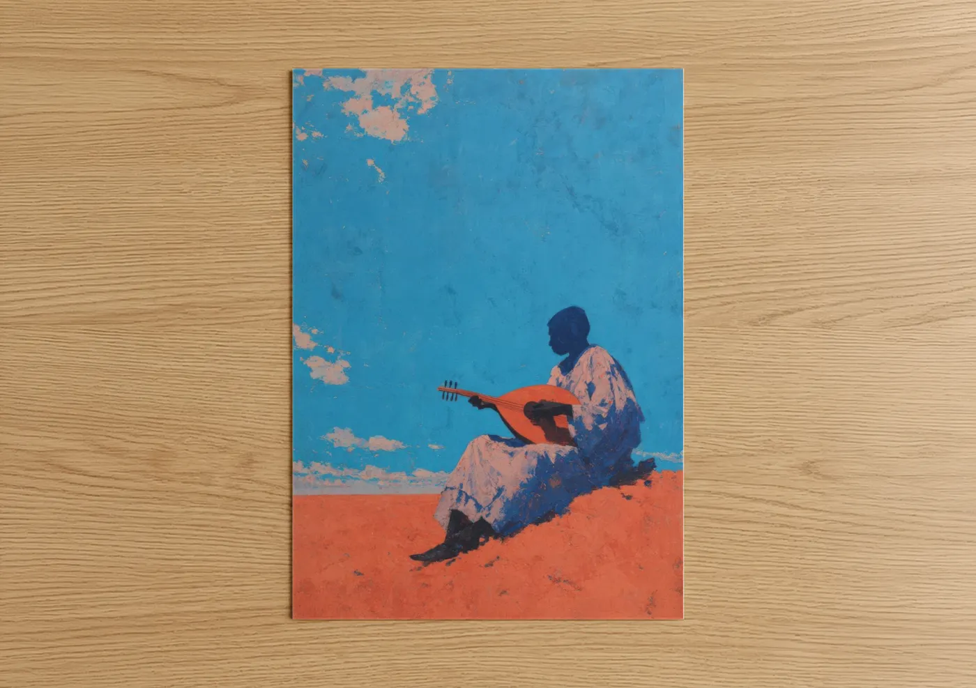 Desert Musician Orange Blue Illustration Wall Art