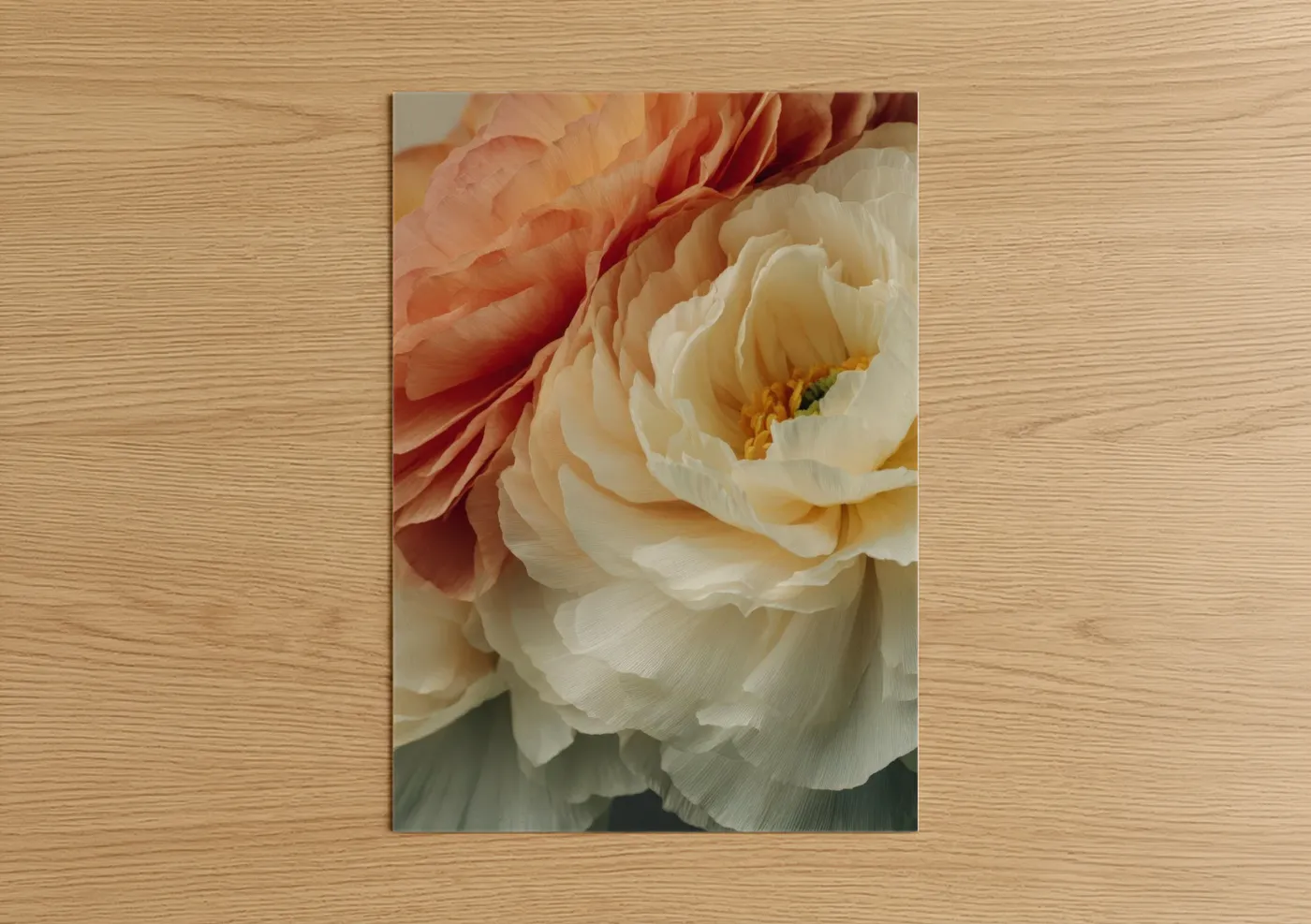 Coral and Cream Ranunculus Flower Art Wall Art