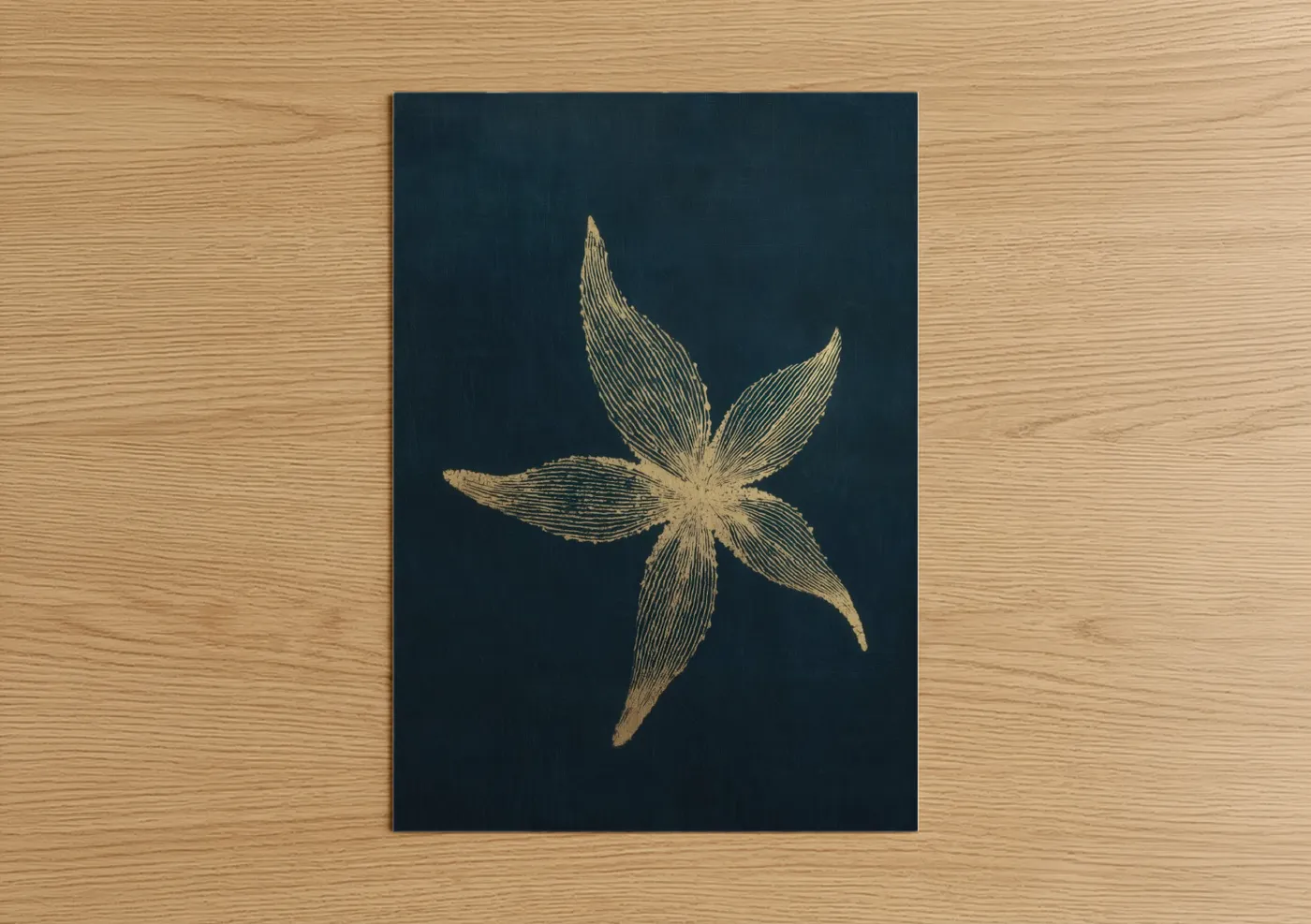 Golden Starfish Line Art Illustration Wall Art