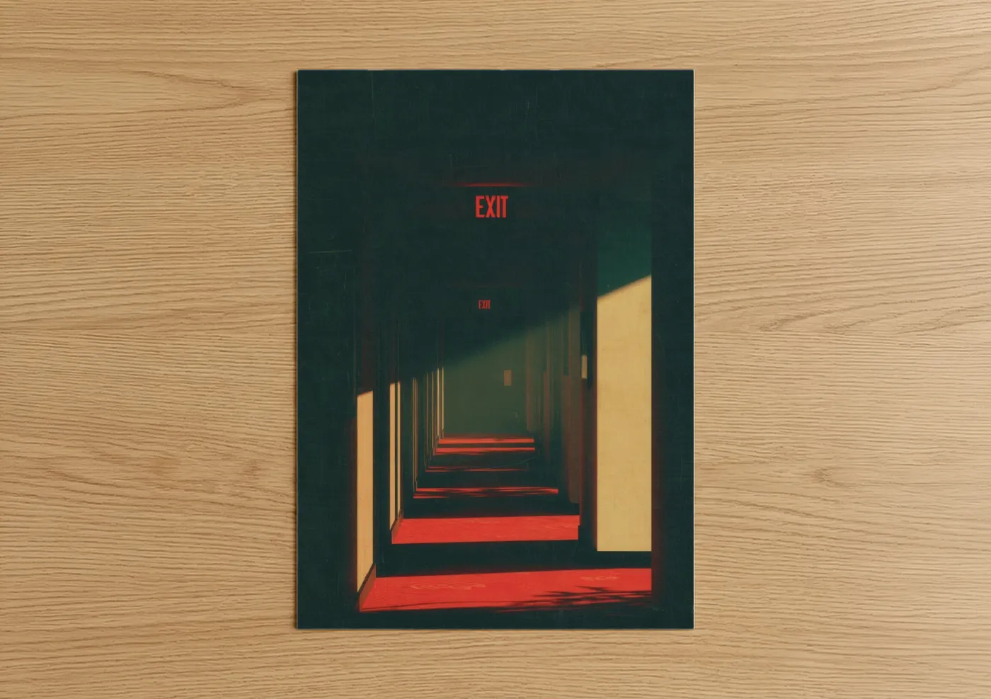 Neon Exit Corridor Modern Architecture Wall Art
