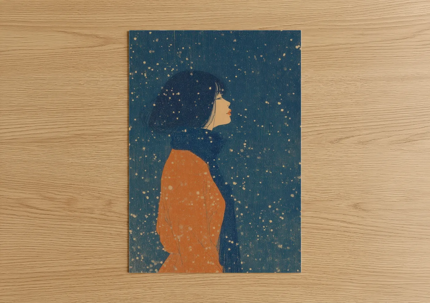Woman Profile Starlit Night Fashion Illustration Wall Art