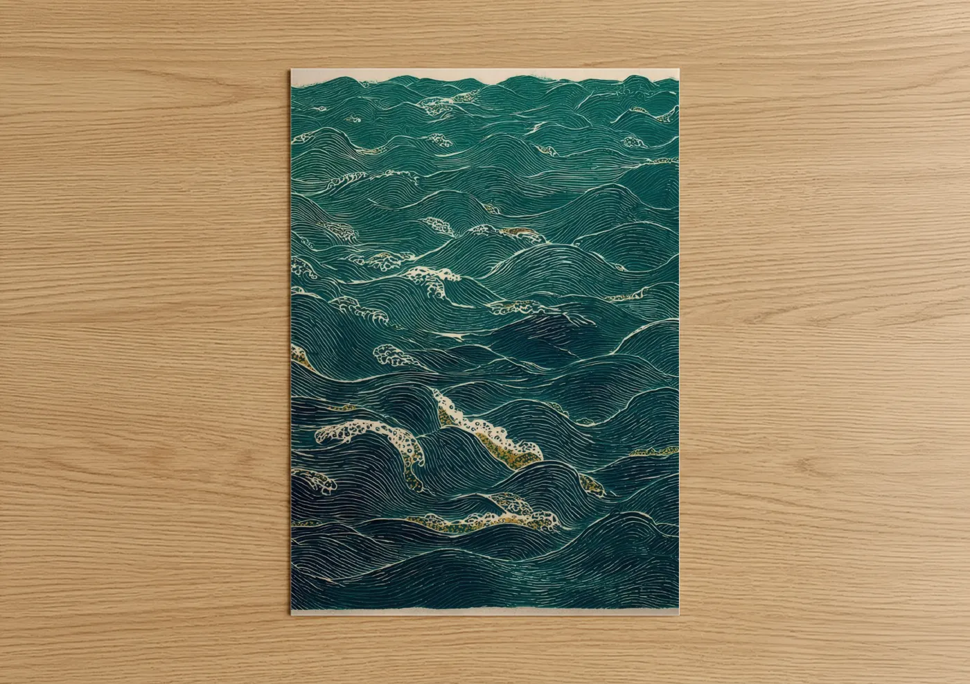 Abstract Ocean Waves Gold Line Wall Art