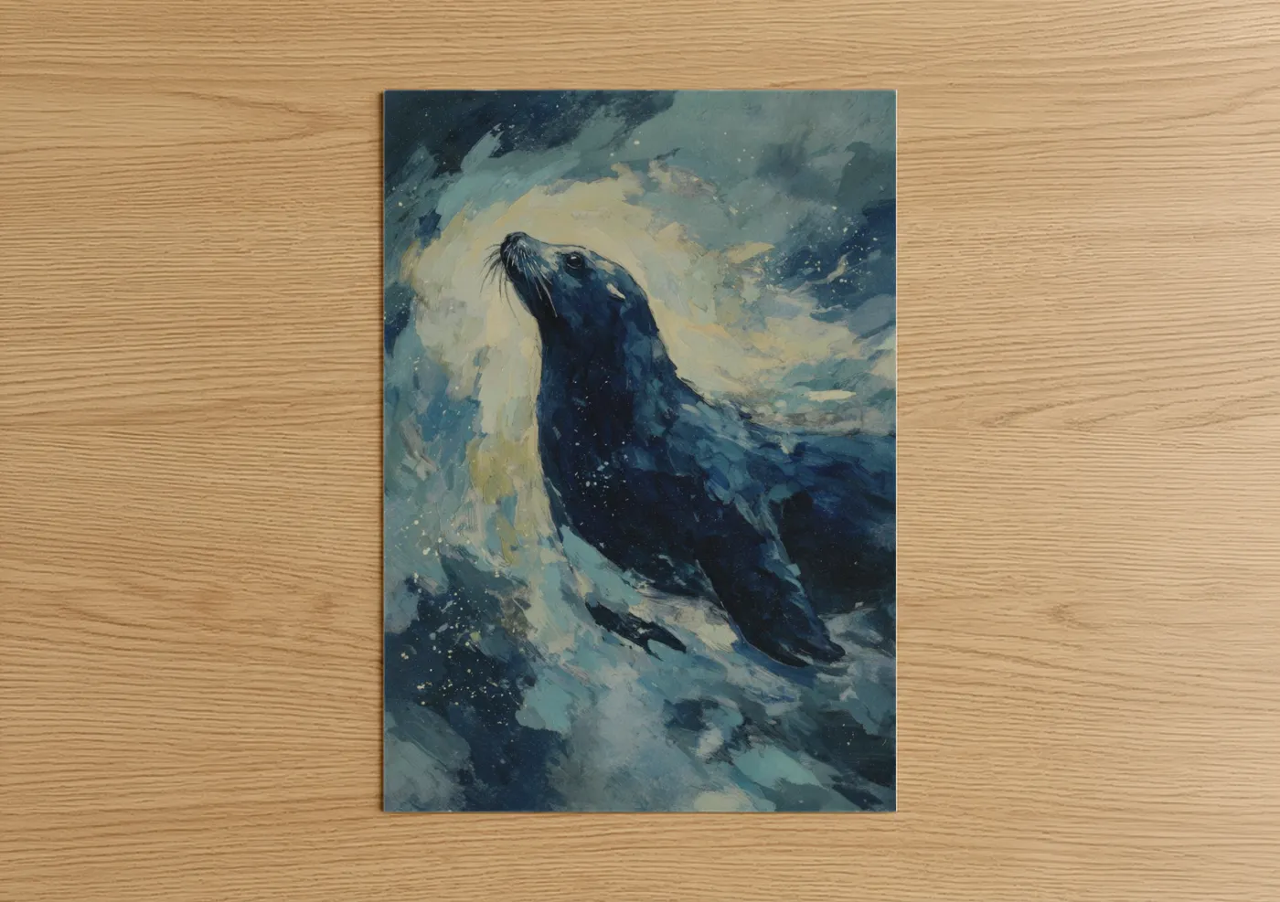 Sea Lion in Arctic Ice Watercolor Wall Art