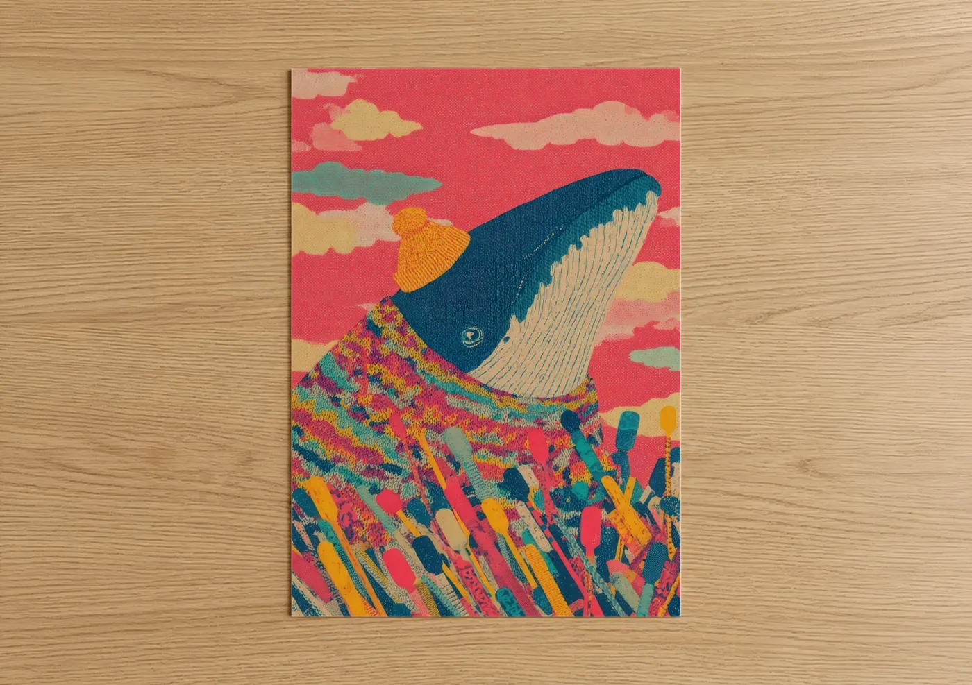 Colorful Blue Whale Coral Reef Wall Art