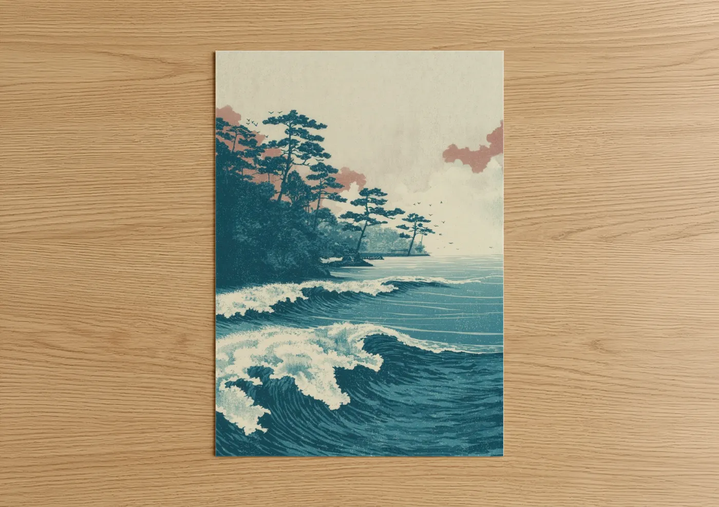 Coastal Pine Seascape Japanese Ocean Wall Art