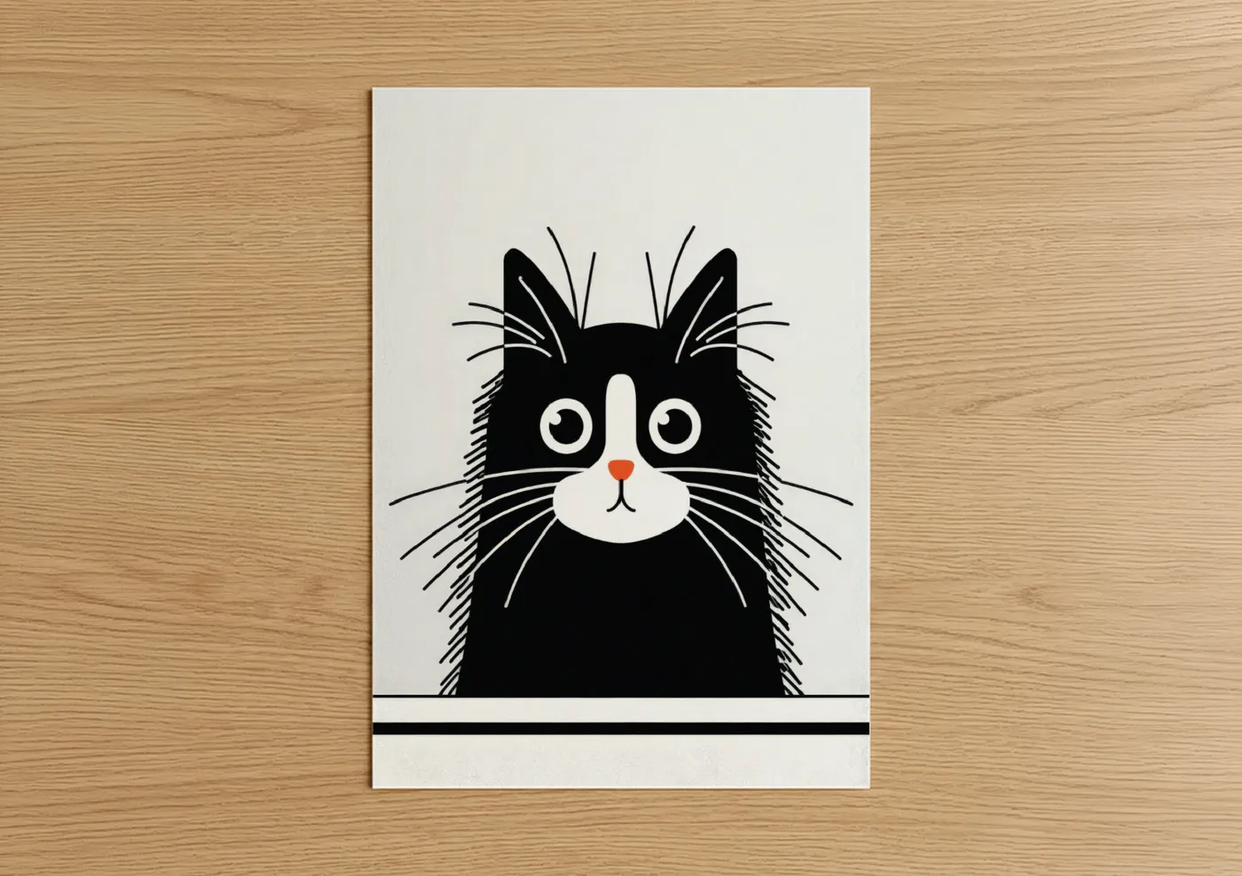 Curious Black Cat Minimalist Illustration Wall Art