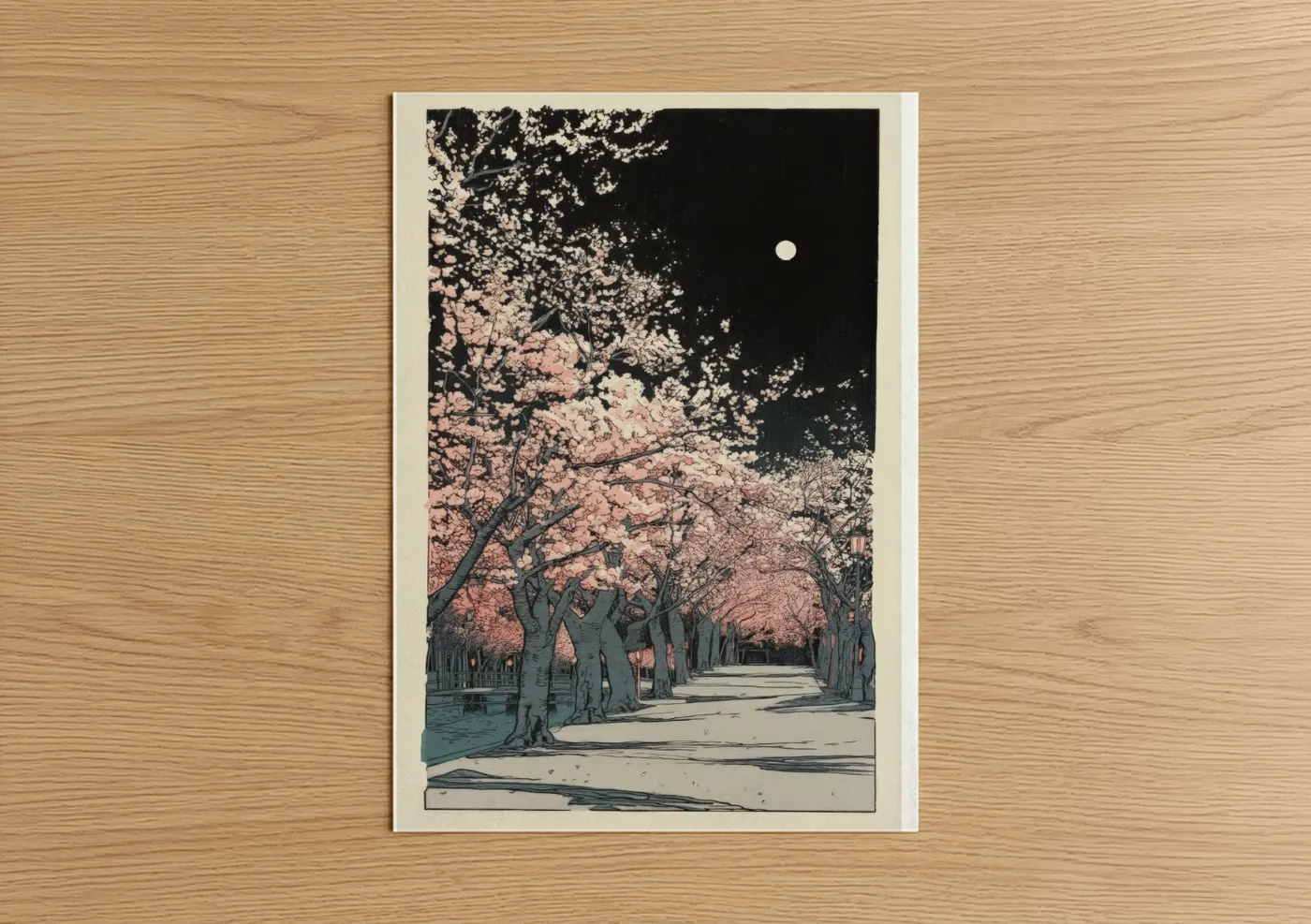 Moonlit Cherry Blossom Tree Night Wall Art