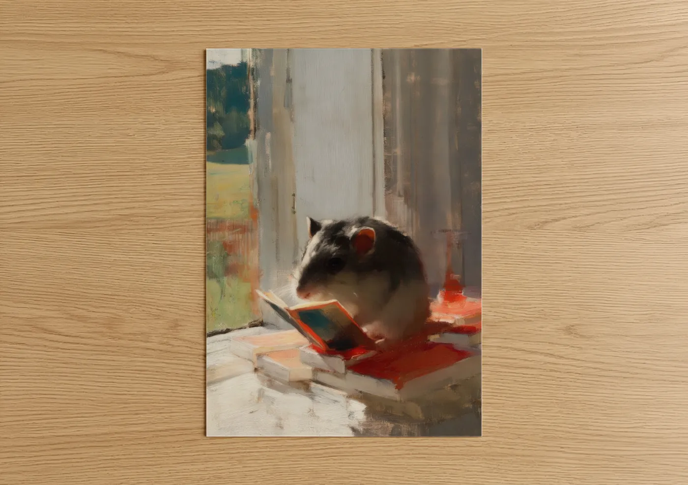 Curious Gerbil Reading Book Portrait Wall Art