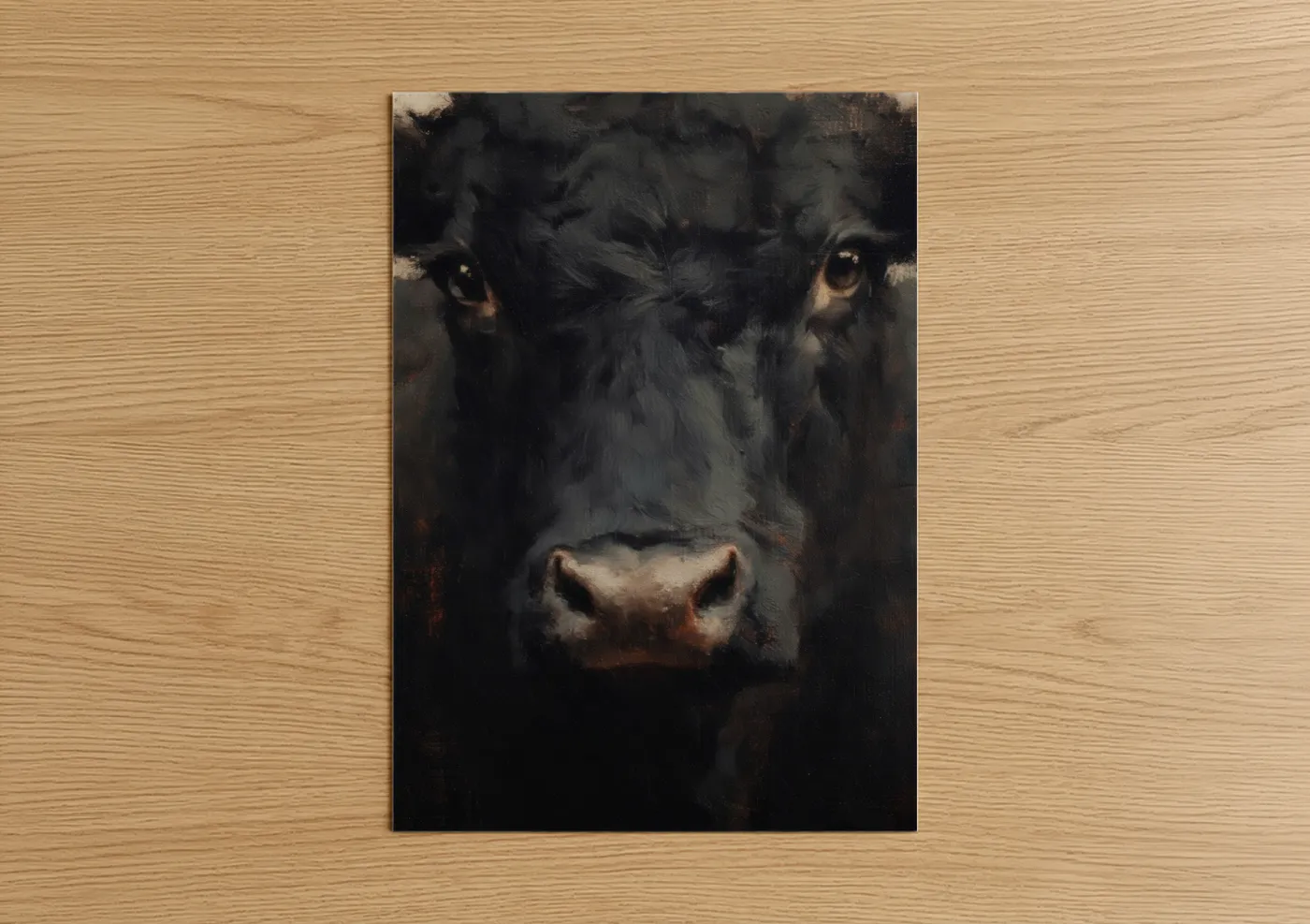 Dark Angus Cow Oil Painting Portrait Wall Art