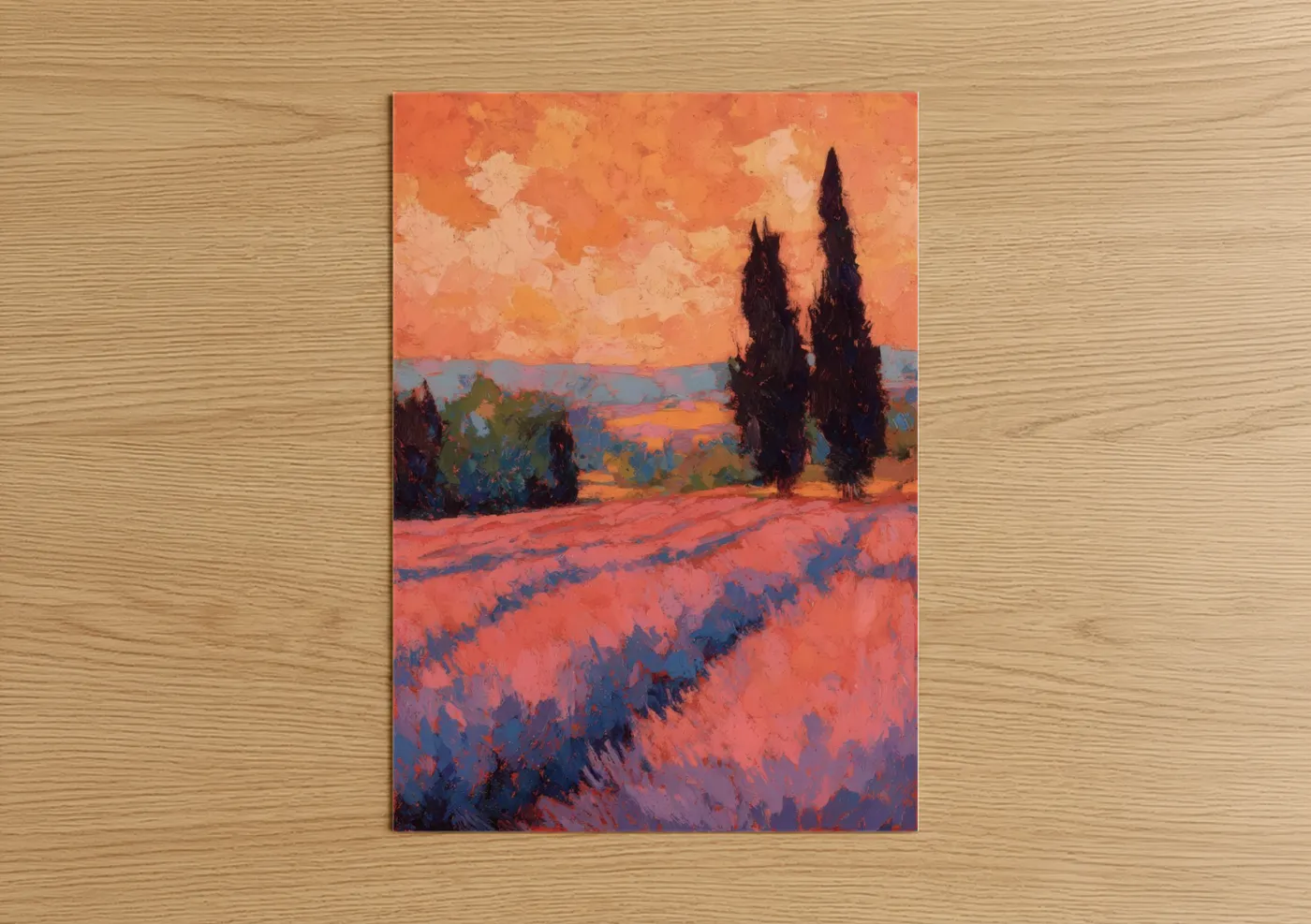 Tuscan Lavender Field Sunset Painting Wall Art