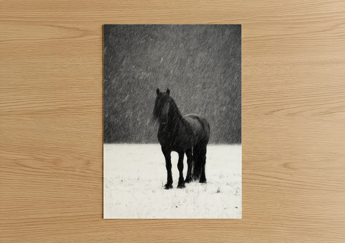 Black Friesian Horse Winter Snow Wall Art