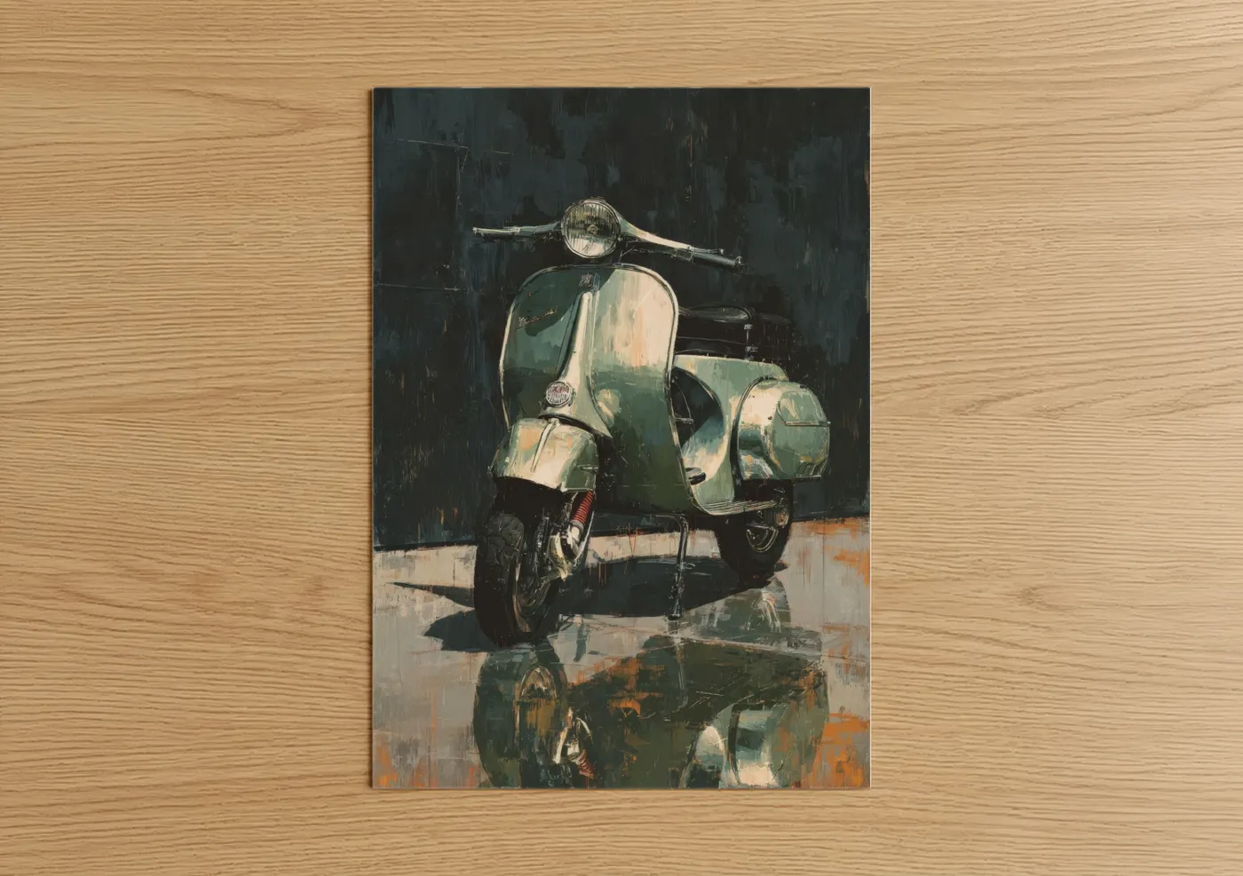Vintage Scooter Green Retro Motorcycle Wall Art