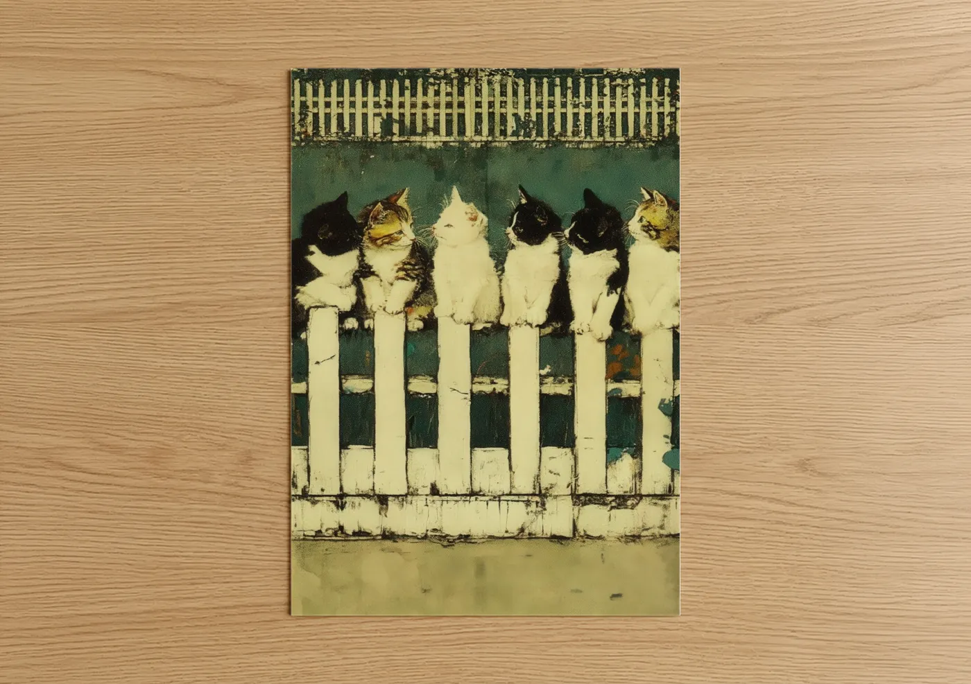 Kittens on Fence Vintage Farm Wall Art